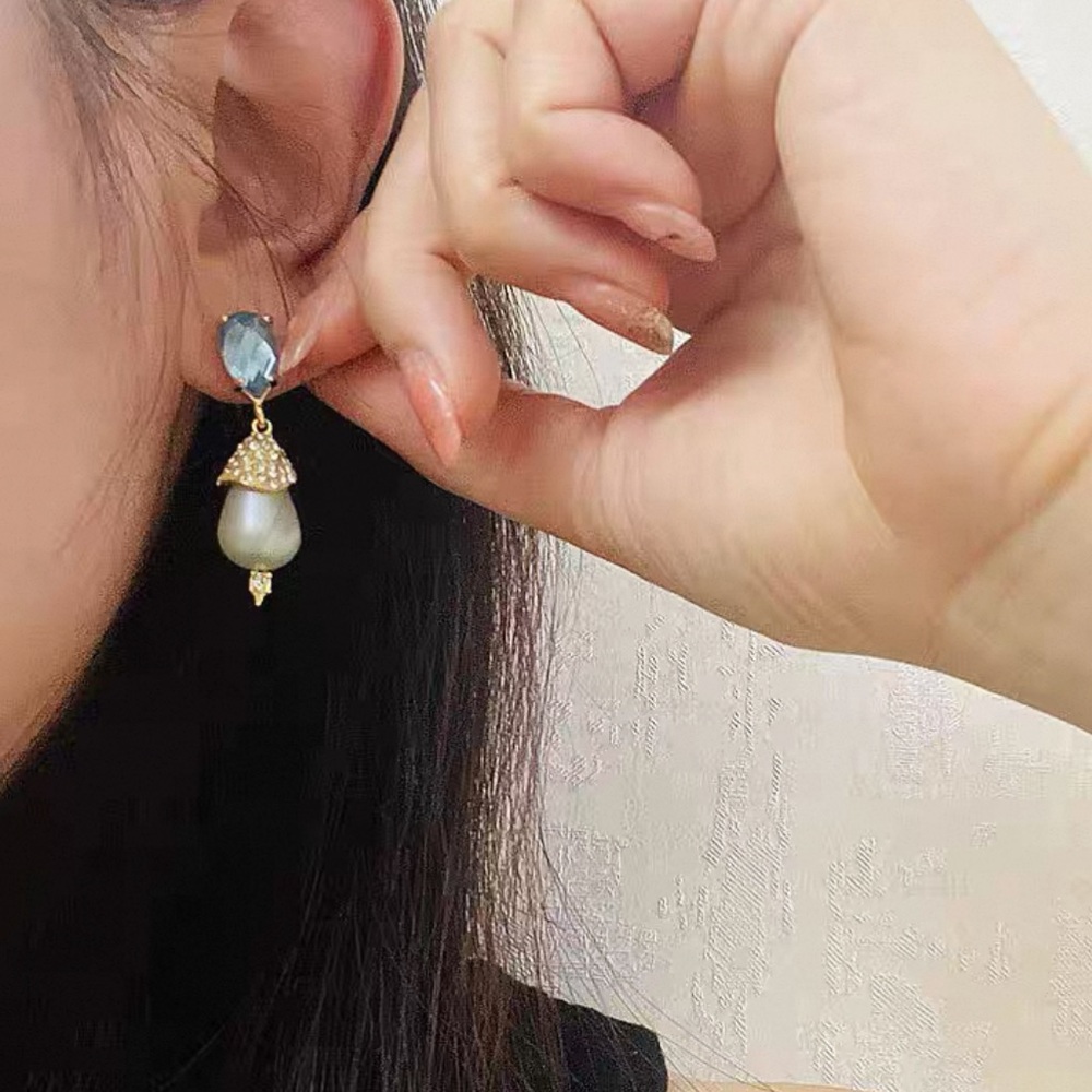 Alexis Bittar Gold Drop Earrings with Blue Stones and Mint Pearls - Picture 4 of 4